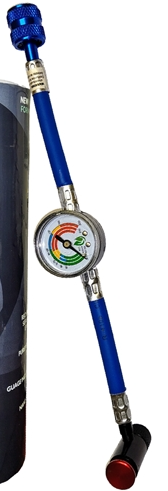 R410a refrigerant Hose with Gauge 1/4" SAE x  1/4" SAE double check valve push button - SAME DAY SHIPPING